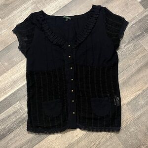 Tricotto Black Lace Button-Down Blouse